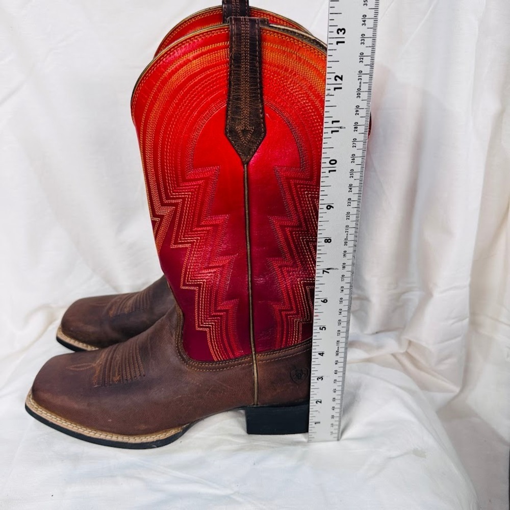 Ariat Womens Cowboy Boots Brown Leather Red Shaft Square Toe Western Rodeo Sz8.5 - Picture 4 of 7